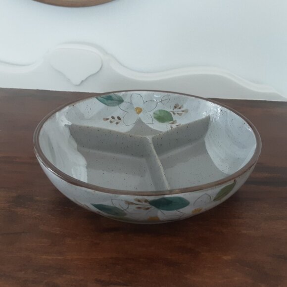 Pottery Handpainted Speckled Relish, Candy Dish. 3 Sections - Picture 1 of 5